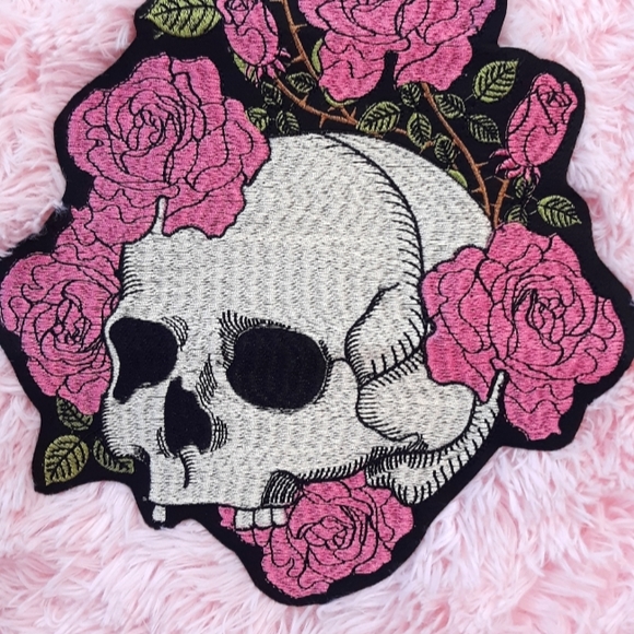 Hot Topic Accessories - MORE SOON! XXXXL embroidered skull rose patch iron on patch! Gorgeous & HUGE!